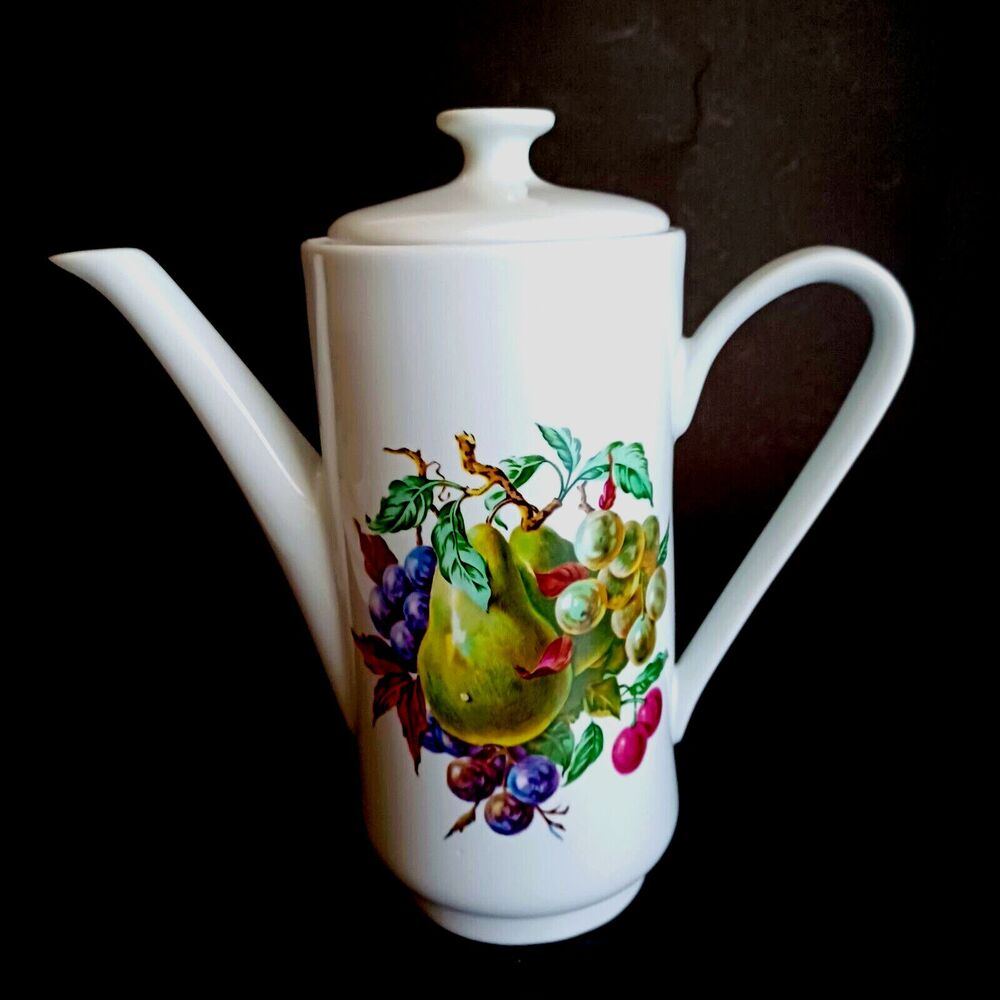 Teapot Naaman Design Mixed Fruit Pear Grapes Cherry Fine Porcelain Vintage 9"